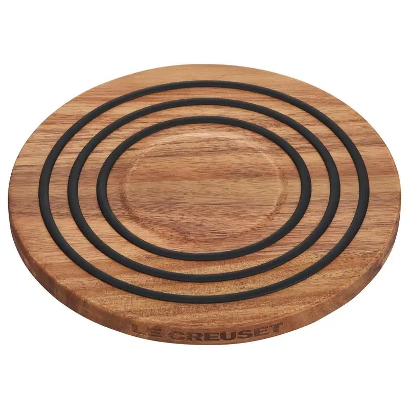 Magnetic Wooden Trivet 8 Inch Acacia Wood Heat Resistant Silicone Oven to Table Handsfree Kitchen Gadget
