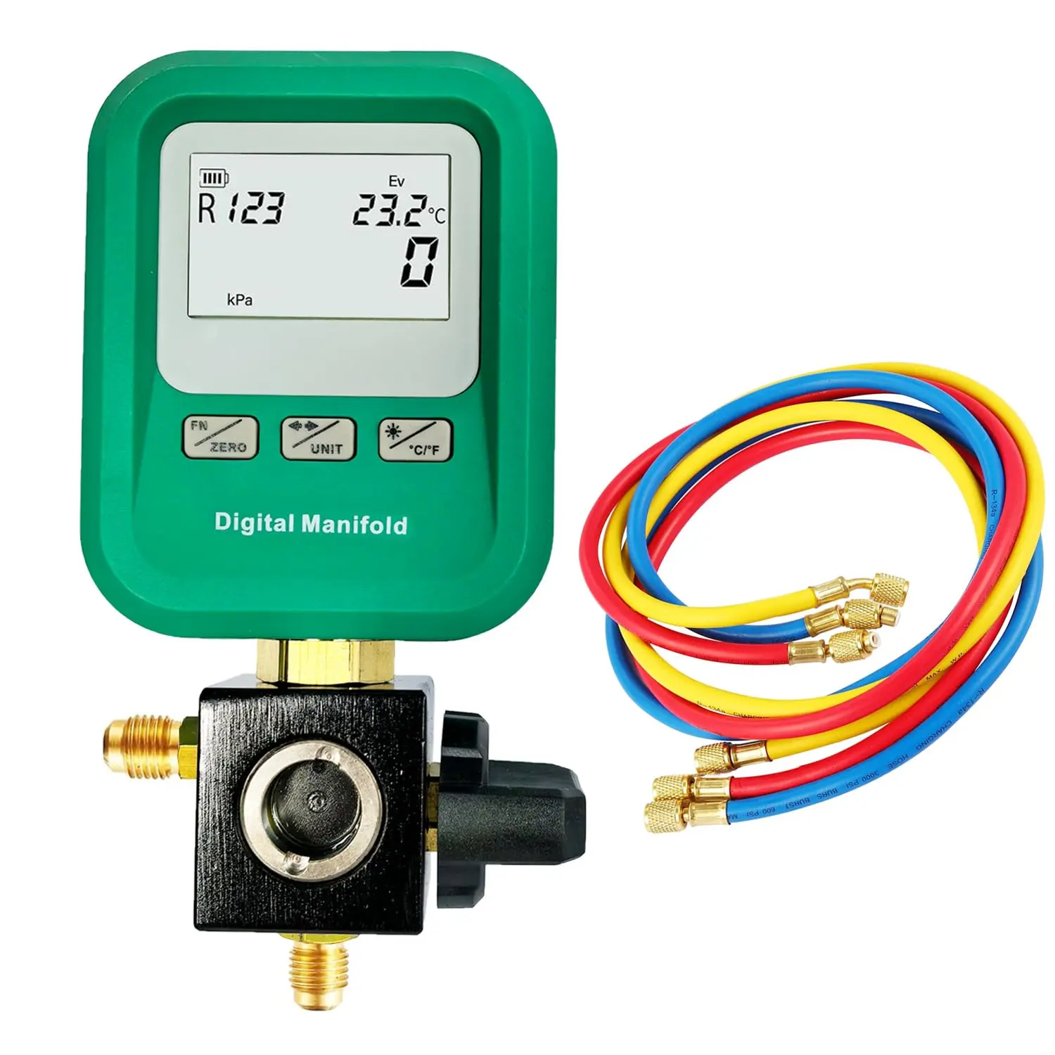 Portable Digital HVAC Manifold Gauge Set Refrigerant Gauge Diagnostic Tool for R134A/R410A/1234YF 12 Refrigerants | /Vacuum/Leak Test | Automotive & Home HVAC Maintenance