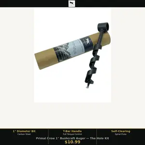 Primal Crow 1 Inch Bushcraft Auger - The Hole Kit - Hand Drill for Camping Survival Woodworking