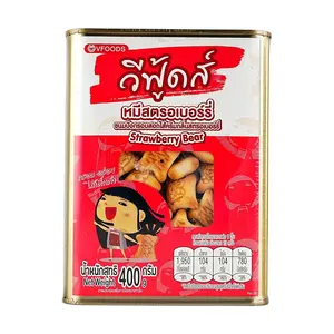 VFOODS Thai Strawberry Bear Cookies 400g Jar - Popular Snack Gift Box, Crunchy Sweet Treat for Kids & Adults
