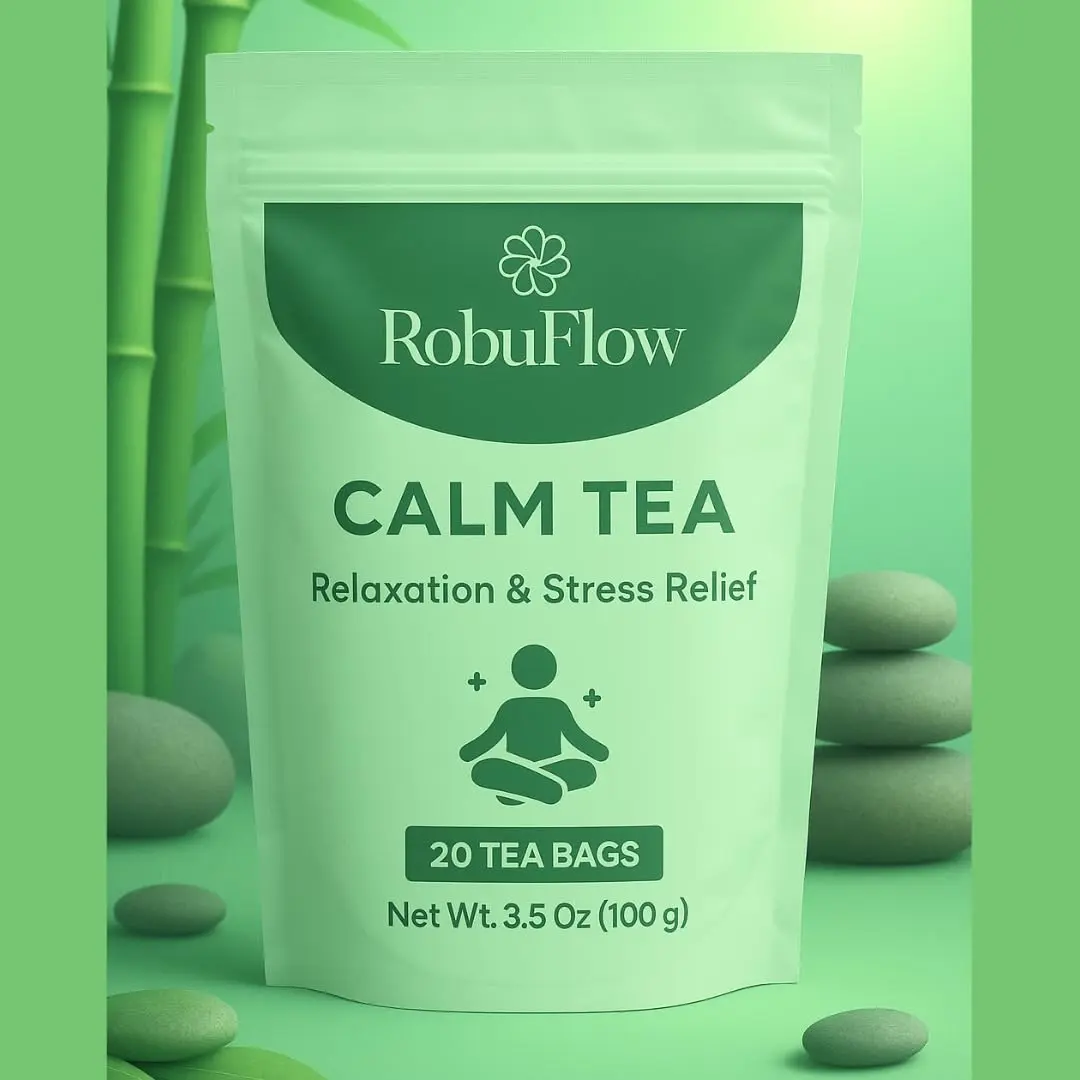 RobuFlow - Calm Tea – Herbal Tea with Chrysanthemum, Mint, Licorice & Tangerine peel – 20 Tea Bags | Natural Stress Relief & Relaxation Blend – by Robutop