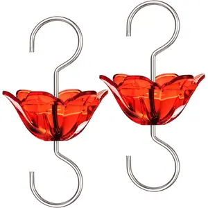 Ant Moat for Hummingbird Feeders, 5 Oz Ant Guard with Large Capacity, Hanging Ant Guard for Outdoors, Red Flower Shape, 2 Pack