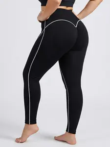 CatchHalo UltraSculpt Seamless Yoga & Workout Leggings with Vertical Contour Lines - High-Waist Sculpt Scrunch Pants for Multi-Sport Activities