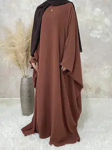 Plus Size Women's Solid Color Abaya, Modest Round Neck Long Sleeve Dress for Daily Wear, Ladies Islamic Clothing for All Seasons, Loose Abaya, Round Neck Abayas