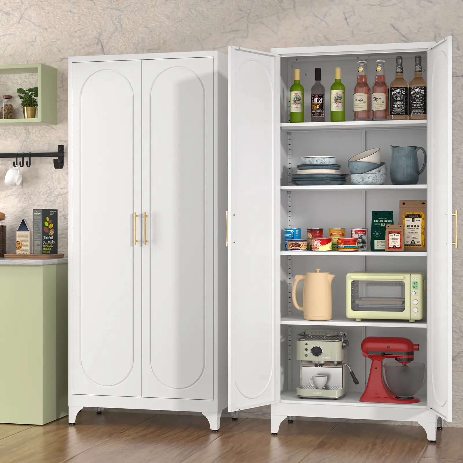Metal Wardrobe Closet with 2 Doors 75" Tall Freestanding Extra Large Storage Wardrobe with 5 Adjustable Shelves Armoire Steel Storage Cabinet for Bedroom & Kitchen Large mothers day gift campingessentials