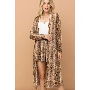 Snake Print Kimono Open Front Longline Cardigan