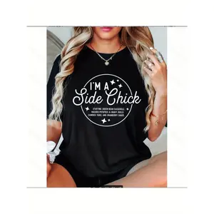 "Trendy 180g Black Cotton Crew Neck Short Sleeve Printed T-Shirt - 'I'm A Side Chick' Thanksgiving Dinner Humor Design - Funny Graphic Tee for Women with Green Bean Casserole, Stuffing, Mashed Potatoes, Gravy, Rolls, Candied Yams, Cranberry Sauce - Comfor