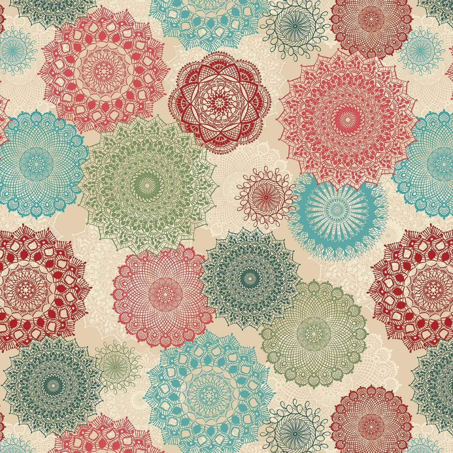 Fabric Benartex Multi Dancing Doilies Winter Haven by the Quarter Yard 16790-99