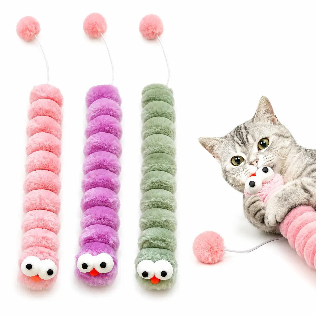 Cat Toys Pillows 3 Pack,  Toys with Catnip Inside, Durable Interactive Cat Toys for Indoor Cats , Promotes Kitten Exercise , cat on catnip,caterpillar toy