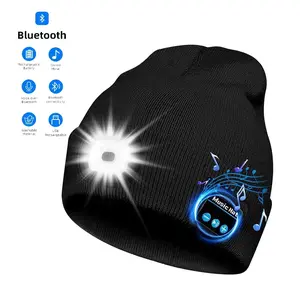 6LEDs Beanie Cap Wireless Bluetooth Speaker LED Light Outdoor Sport Headphone Knit Hat Music Player Party Holiday Gift for Friends Family Fleece