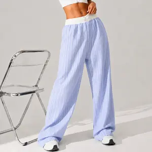 Women's Colorblock Drawstring Waist Sports Jogger Pants, Workout Casual Baggy Sweatpants, Women's High Waisted Wide Leg Yoga Pants，Ladies Sportswear for All Seasons