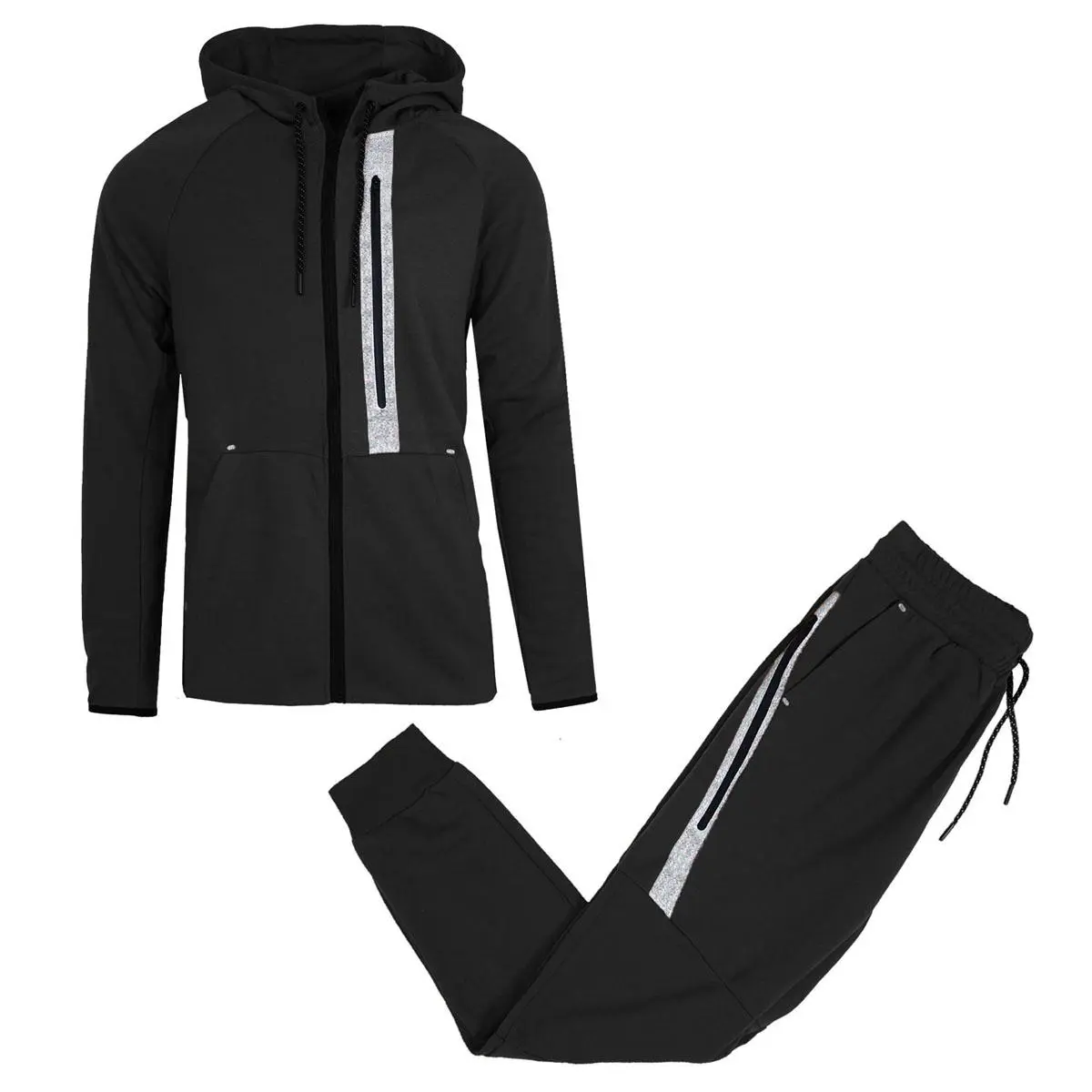 Men's Full Zip Tech Fleece Hoodie and Jogger 2-Piece Set with Reflective Trim Design