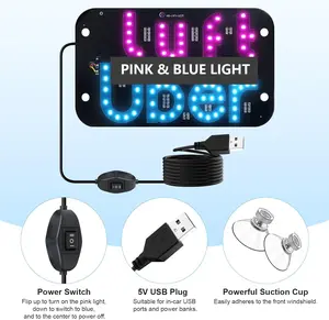 USB LED Light Sign for Drivers, Taxi Car Led Sign with Suction Cups Dimmer On Window, Sign Car LED Decal, Bright Lights Sign Car Accessories Suitable for All Cars (Powder Blue)