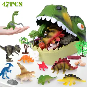Children Dinosaur Model Set, 47-Piece Prehistoric Dinosaur Doll Toy Kit with Fence Egg Trees, Boy Dinosaur Toys, Birthday Gift for Ages 4-7