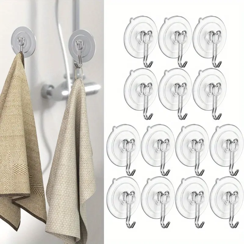 14-Pack Strong Suction Cup Hooks - Heavy-Duty Hook Design, Removable, Reusable, Adjustable Placement, Instant Mounting Solution, Non-Damaging Installation for Kitchen, Bathroom Smooth Surfaces, Storage Hooks Set, Wall Hook Hanger