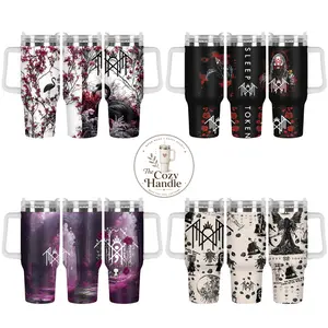 Sleep Token 40oz Tumbler With Handle & Straw, Insulated Stainless Steel Travel Mug, Sleep Token Inspired Music Band Cup, Leakproof Large Capacity Water Tumbler for Hot & Cold Drinks, Gift for Rock & Metal Fans, Car Cup Holder Friendly