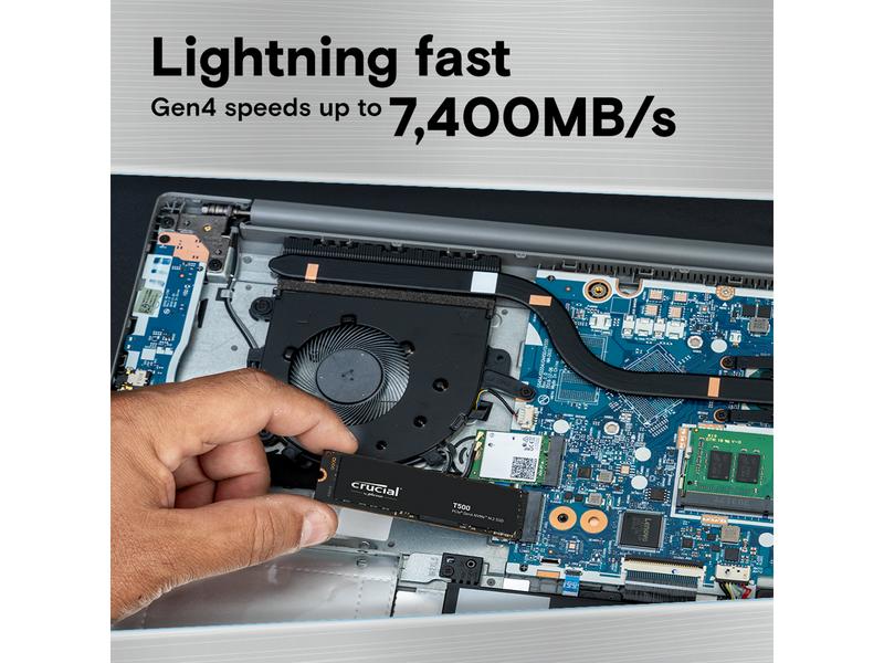 Crucial T500 1TB Gen4 NVMe M.2 Internal Gaming SSD with Heatsink, Up to 7300MB/s, PlayStation 5 Compatible + 1mo Adobe CC All Apps- CT1000T500SSD5