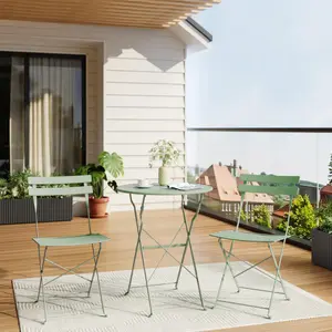 Folding Bistro Set of 2 Chairs and Table, 3-Piece Foldable Patio Furniture Set with Heavy Duty Steel Frame, Space-Saving Outdoor Bistro Table and Chairs for Porch, Yard, Deck, or Balcony