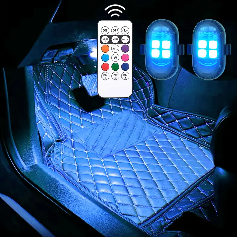Wireless RGB LED Strobe Lights Rechargeable Remote Control 10 Flash Modes Waterproof Car SUV Pickup Trunk Footwell Bike Motorcycle Scooter Accent Kit Type C Charging 200mAh for Camping Interior Decor Ambient Accessories for Footwell Dashboard UnderGlow