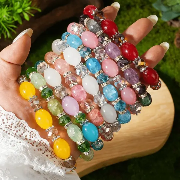 Women's 7pcs Bohemian Mix Beaded Bracelets - Handmade Colorful Jewelry Stack, Elastic Wristband, Vintage Costume Accessories for Women, Bohemian Look Daily Wear Gift Set, Colorful Bracelet Stack, Stackable