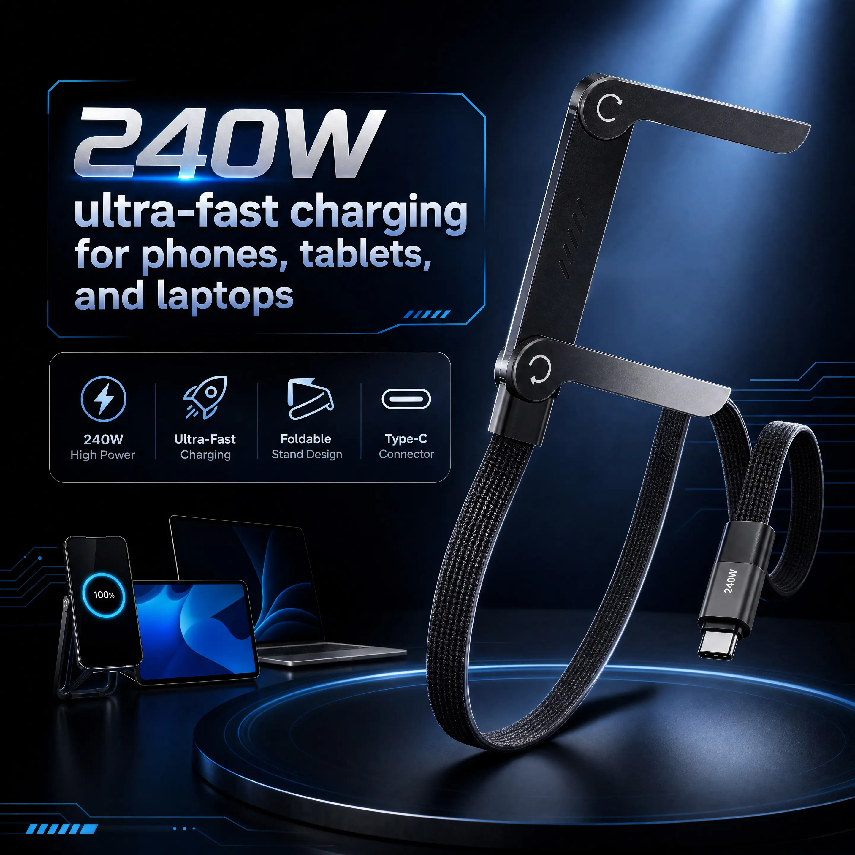 USB-C Cable 90 Degrees, USB A to USB-C Right Angle Nylon Braided Durable Fast Charging Cable for iPhone