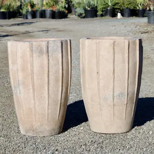 Cream Terracotta Pot With Vertical Detail