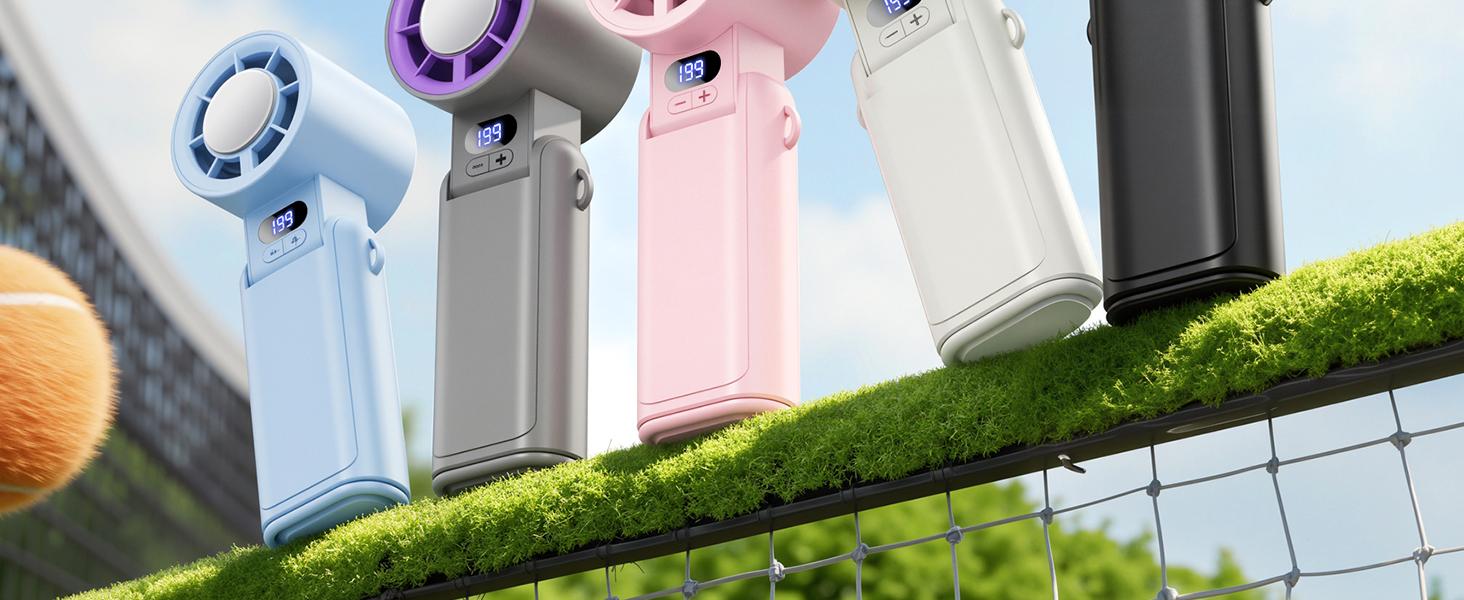 Benazcap Portable Handheld Turbo Fan 1-199 Speed Adjustable LED Display High-Power Motor Rechargeable Battery 4 IN 1 Pocket Design Mini Fans for Indoor Outdoor Travel Work Grey Purple