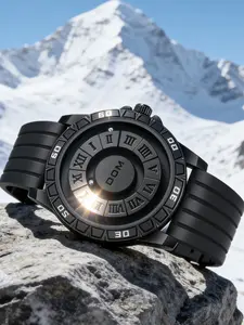 Men's Street Style Roman Round Quartz Watch, Magnetic Floating Design, Leather/rubber Strap, Perfect Gift for All Occasions