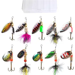 10-20pcs Fishing Lures Spinnerbait  Bass Trout Salmon Walleye Hard Metal Spinner Baits Kit with Tackle Box