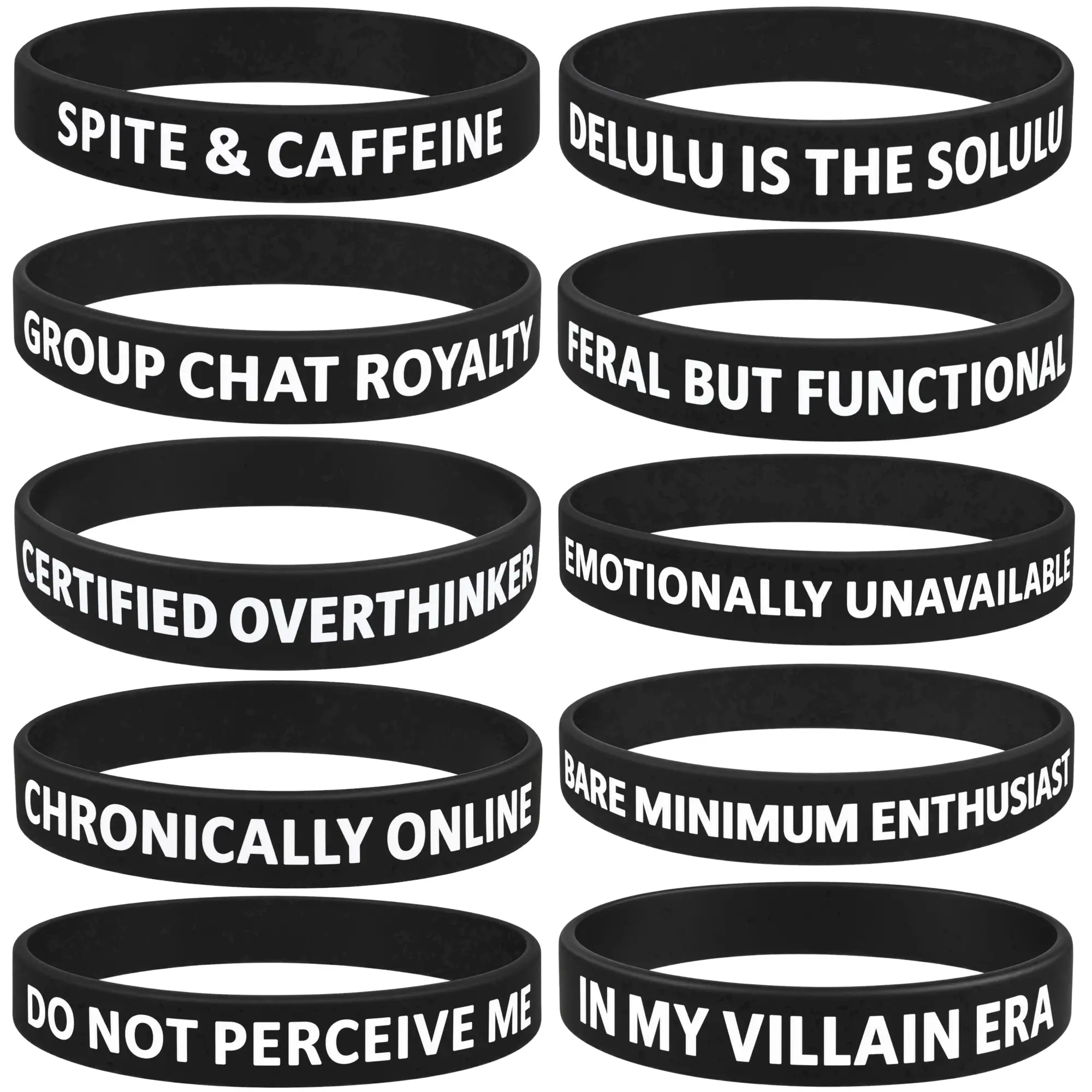 Max Petals | Wrist Feelings | Funny Sarcastic Silicone Wristbands, Meme Humor, Black, 8 in, 10-Pack