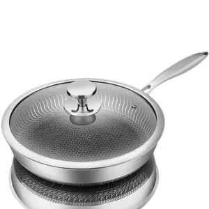 Stainless Steel Nonstick Frying Pan with Lid, Honeycomb Texture, Oven & Induction Safe, Ideal for Eggs and Omelets, Durable Cooking Tool