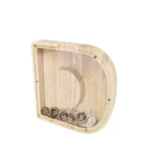 FixtureDisplays®  First Name Initial Personalized 7" Tall Wooden Kids Letter Piggy Bank Custom Name Coin Bank, Wood Alphabet Letter Bank Money Box Birthday Home Decoration - Letter "D" 15553-D-NEW-NF