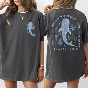 Comfort Colors When You Go Through Deep Waters Shirt, Christian Whale Shark Shirt, Isaiah 43:2 Bible Verse Shirt, Gift for Christians