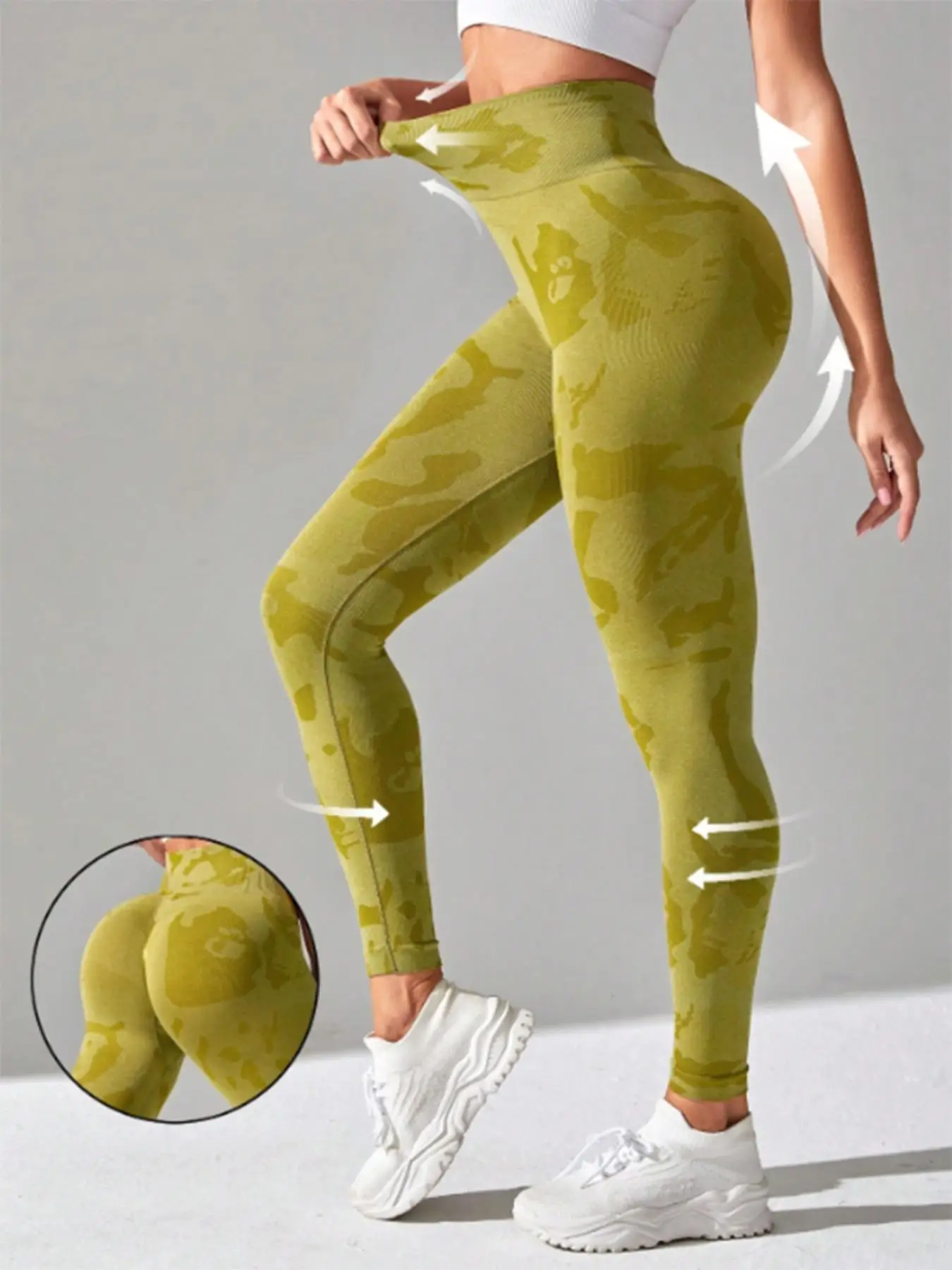 Camo Print High Waist Sports Leggings for Women, Sporty Skinny Yoga Pants for Gym Running, Summer Workout Clothes for Women, Compression Pants