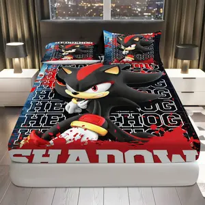 3Pcs Hedgehog  Gaming Fitted Sheet Three Piece Set (1*Fitted Sheet+2*Pillowcases, Coreless),  Room theme,  Bedding Set, Mattress protector Soft, Breathable