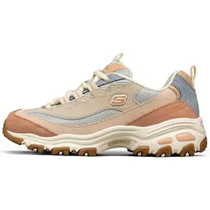 Women's Skechers D'Lites 1.0 Low-Top Dad Footwear - Rose Tea & Milk Tea Bear Mesh Trainers, Lace-Up, Cushioned, Durable, Breathable Walking Shoes