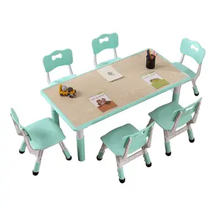 Adjustable Height Kids Table and Chairs Set, Folding Activity Table with 6 Toddler Chairs, Wipe-Clean Surface, Ergonomic Childrens Desk for Arts Crafts Learning, Indoor Outdoor Use