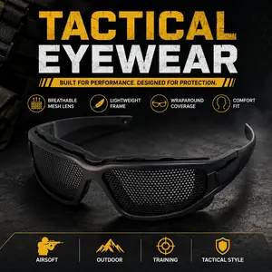 Tactical Mesh Eyewear for Airsoft, Outdoor Training & Work, Breathable Lightweight Protective Glasses, Wraparound Comfort Fit, Safety Glasses