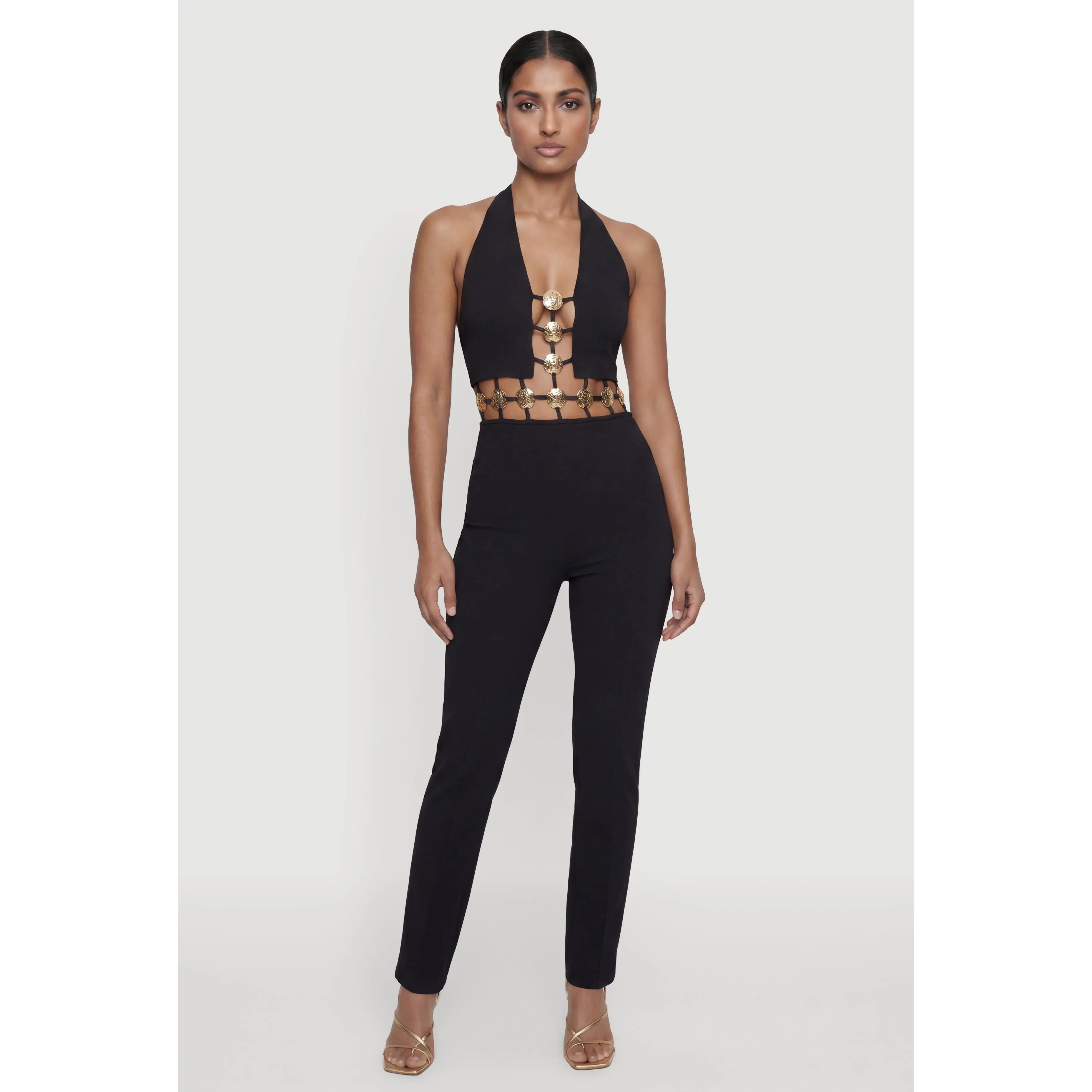 Medallion Cutout Halter Neck Jumpsuit