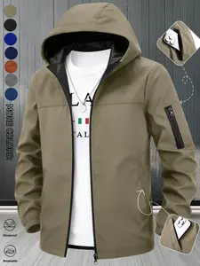 Men's Windproof Jacket, Quick-Dry Breathable Lightweight Outdoor Coat, Hooded Parka with Multiple Pockets, Streetwear & Sporty Style