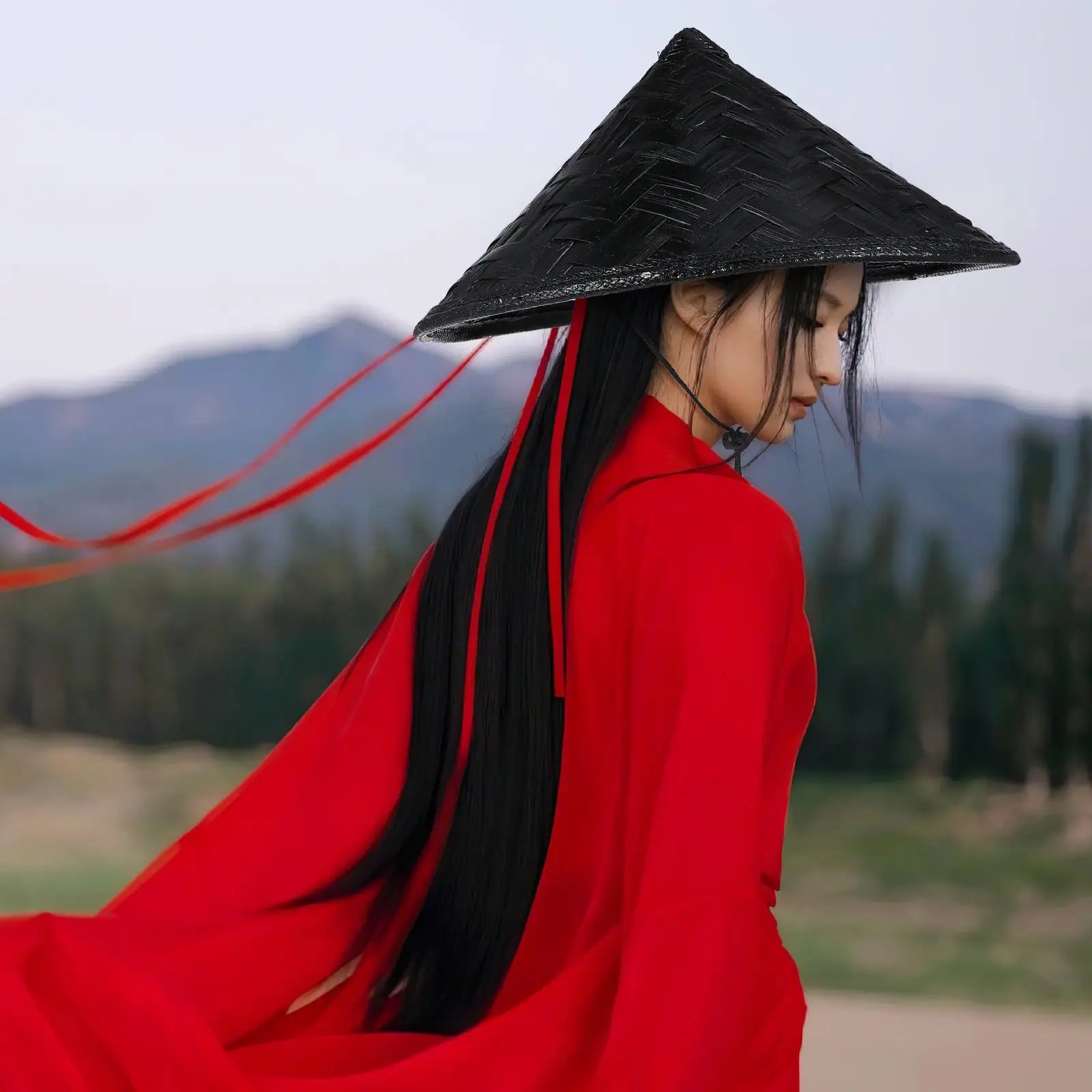 Asian Conical Hat for Cosplay Samurai Costume Party Accessory Sun Protection Rice Farmer Cap Bamboo Decorative Headwear