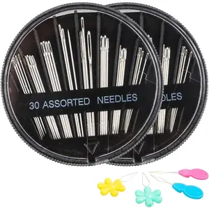 60-Pack  Hand Sewing  Set, 6 Sizes Embroidery  Kit with Threaders, Assorted Large Eye Sewing  for Repair, DIY, Art & Craft Projects(Black)