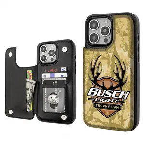 BUSCH LIGHT Beer Lover Luxury Unique Trendy Pattern Aesthetics Card Holder Wallet Aesthetic Pattern Black Casing For iphone 16 15 14 13 12 PRO PLUS MAX PU Leather Stylish Gift Shockproof Protection Anti-Drop Protective Protector Phone Cases Shell Cover