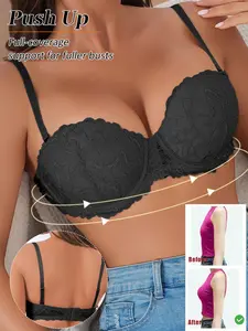 🔥 1 Pack Women's Lace Soft Underwire Bra, Push Up Lift Anti-Sagging Side Support, U-Shaped Back Adjustable Straps, Full Bust Friendly, Perfect for Daily Commute Date Night & All Outfits Fit Solid Adjustable Bra