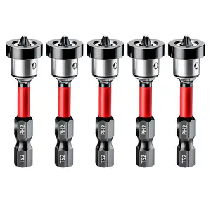 5pcs Drywall Bit Attachment with Depth Stop, PH2 Magnetic Drywall Screwdriver Bits for Countersinking Drywall Screws in Plasterboard, 1/4 Inch Hex Shank Plasterboard Bit