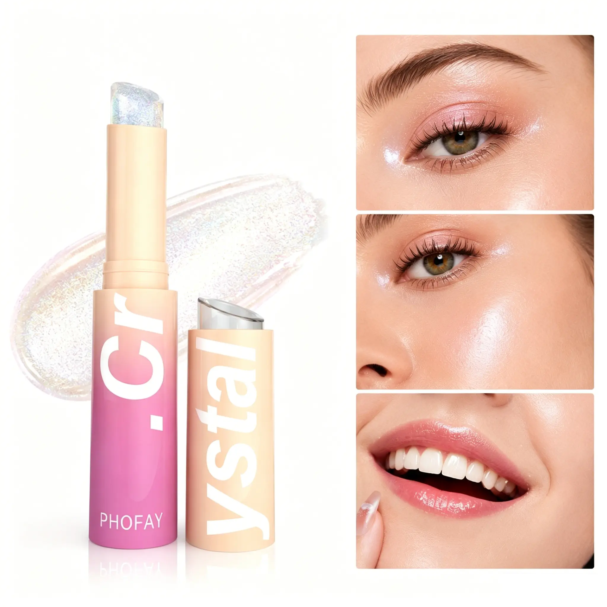PHOFAY Crystal Jelly Highlighter Stick - 4G Lightweight Gel Cosmetic, Multi-Use for Face & Eyes, Buildable Shimmer, Luminous Crystal Shine, Blendable, with Glycerin & Gelatin