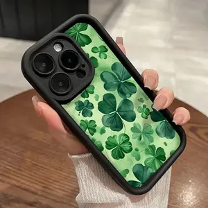 Dopular Four Leaf Clover Pattern Phone Case for iPhone 16 15 14 Pro Max 13 12 11 XR XS Plus Shockproof Non Slip Military-Grade Protection Silicone Cover