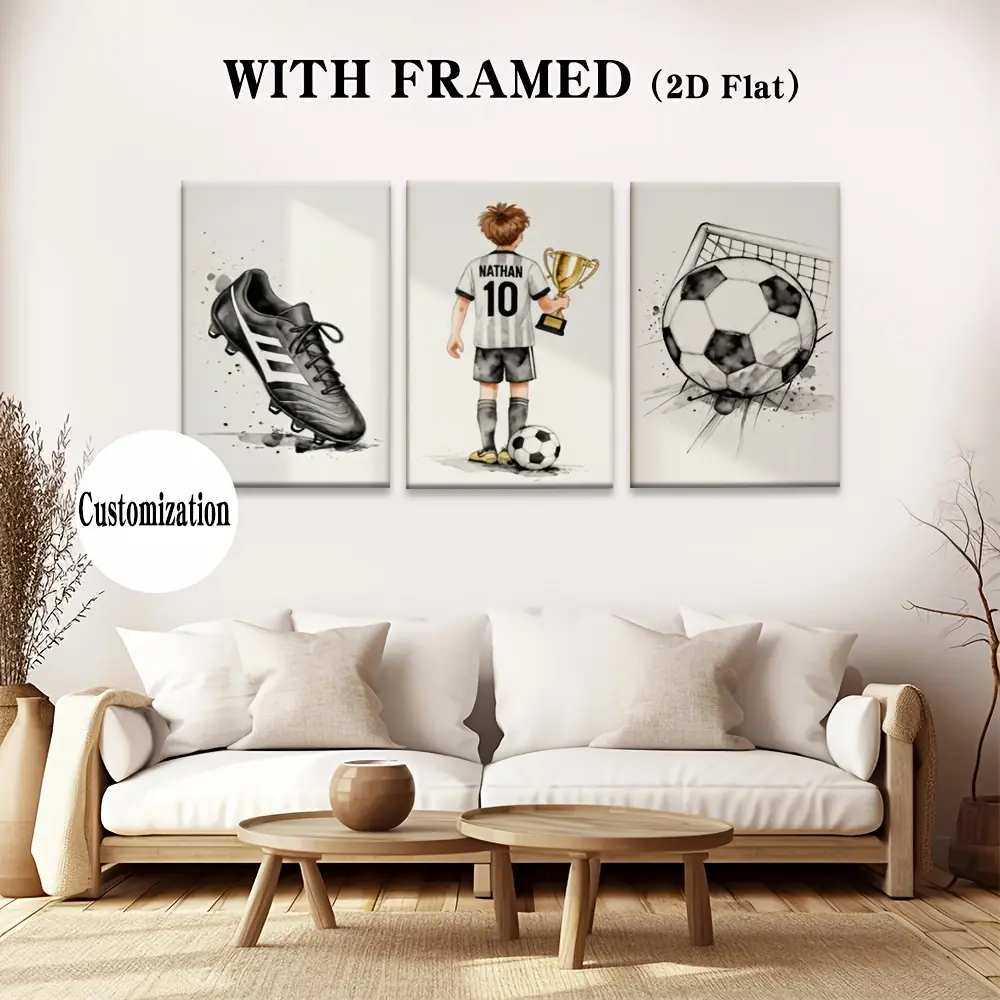 Custom Football-Themed 3-Piece Personalized Name Poster Print Set - Waterproof Glossy 2D Flat Artwork, Framed/Unframed Hanging Decor, Farmhouse Living Room Decor, Polka Dot Wardrobe Accent, Ideal Gift for Independence Day, Thanksgiving, Chinese New Year