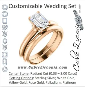 CZ Wedding Set, featuring The Kathleen engagement ring (Customizable Radiant Cut Solitaire)