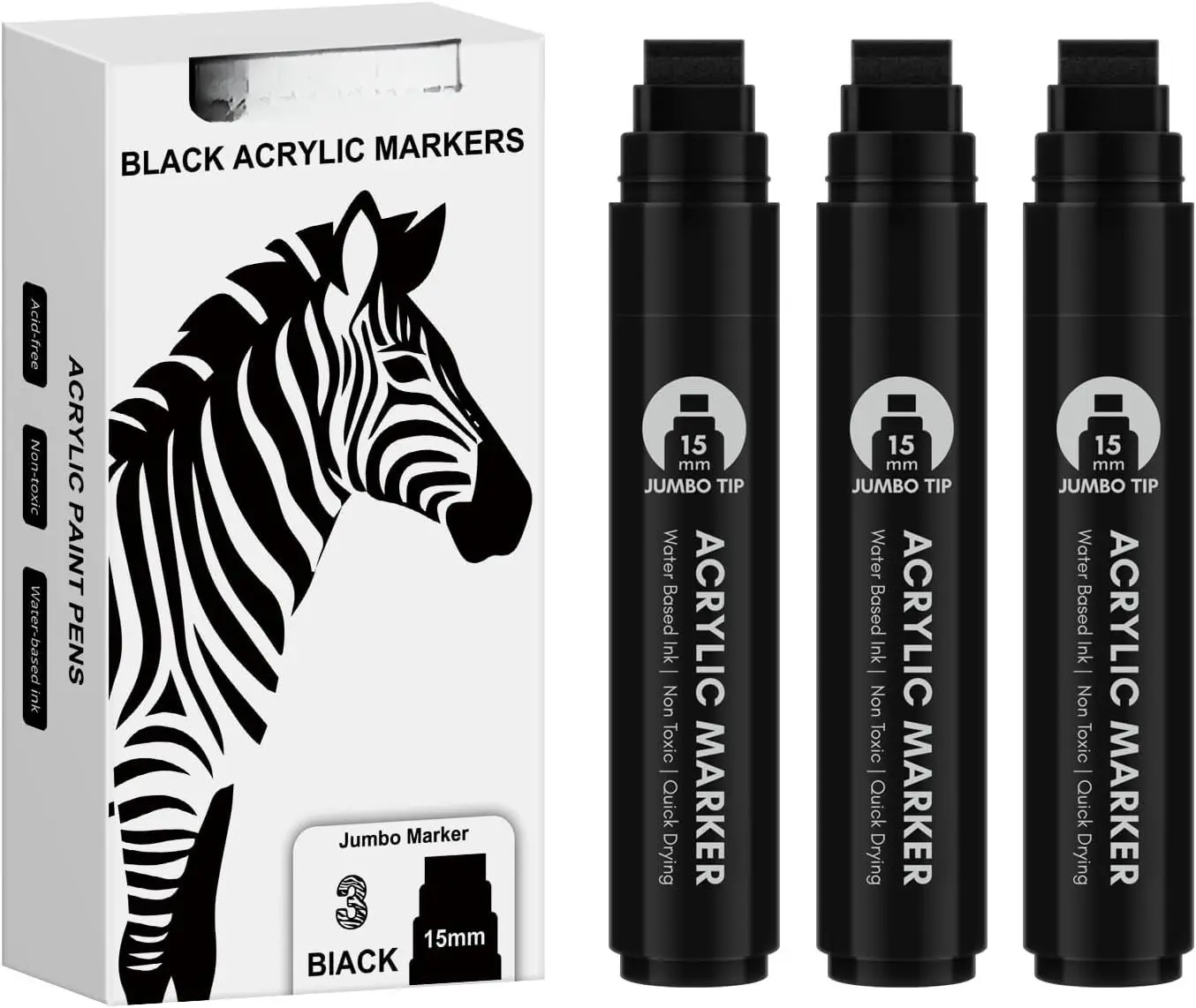 3 count Black  Permanent Markers: 15mm Wide Tip Thick   Pen Large Calligraphy Marker for Rock Painting, Poster, Sign, Canvas, Glass, , Ceramic